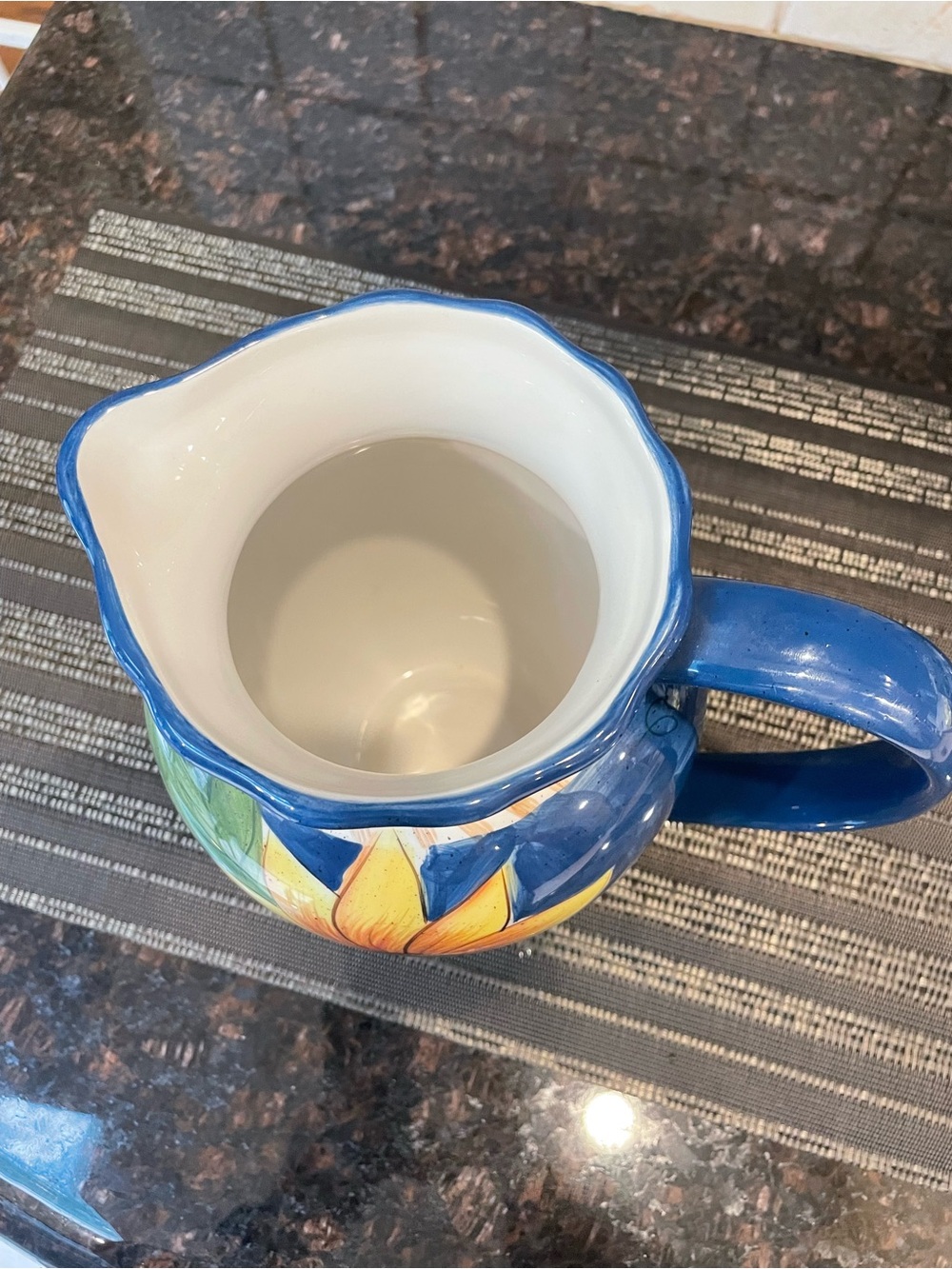 Jay Import Co. Vintage Stoneware Sunflower Pitcher, Cobalt Blue, Large Capacity - Picture 6 of 11